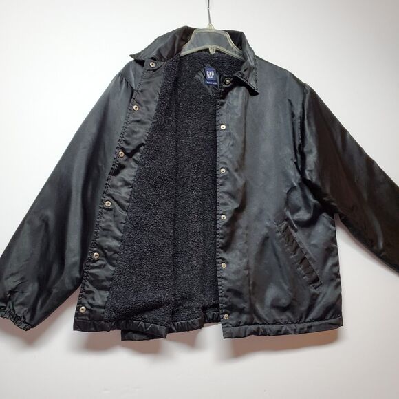 GAP Men's Bomber Sherpa Blk Coach Jacket Sz M Snap Closure‎ Buttons Slat Pockets - Picture 1 of 16